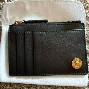 Versace Black Card Holder with Silver Logo